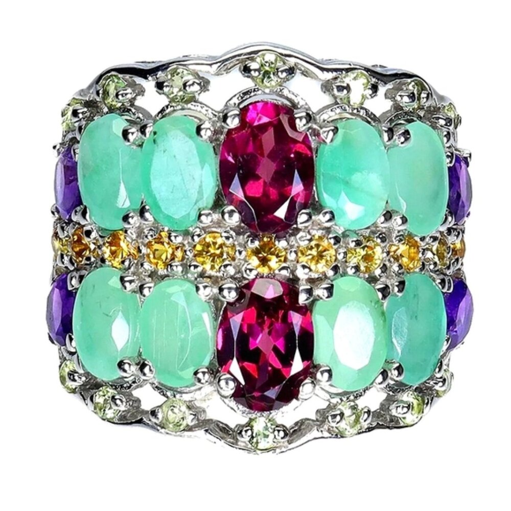 Natural Rhodolite Amethyst Emerald 925 Sterling Silver